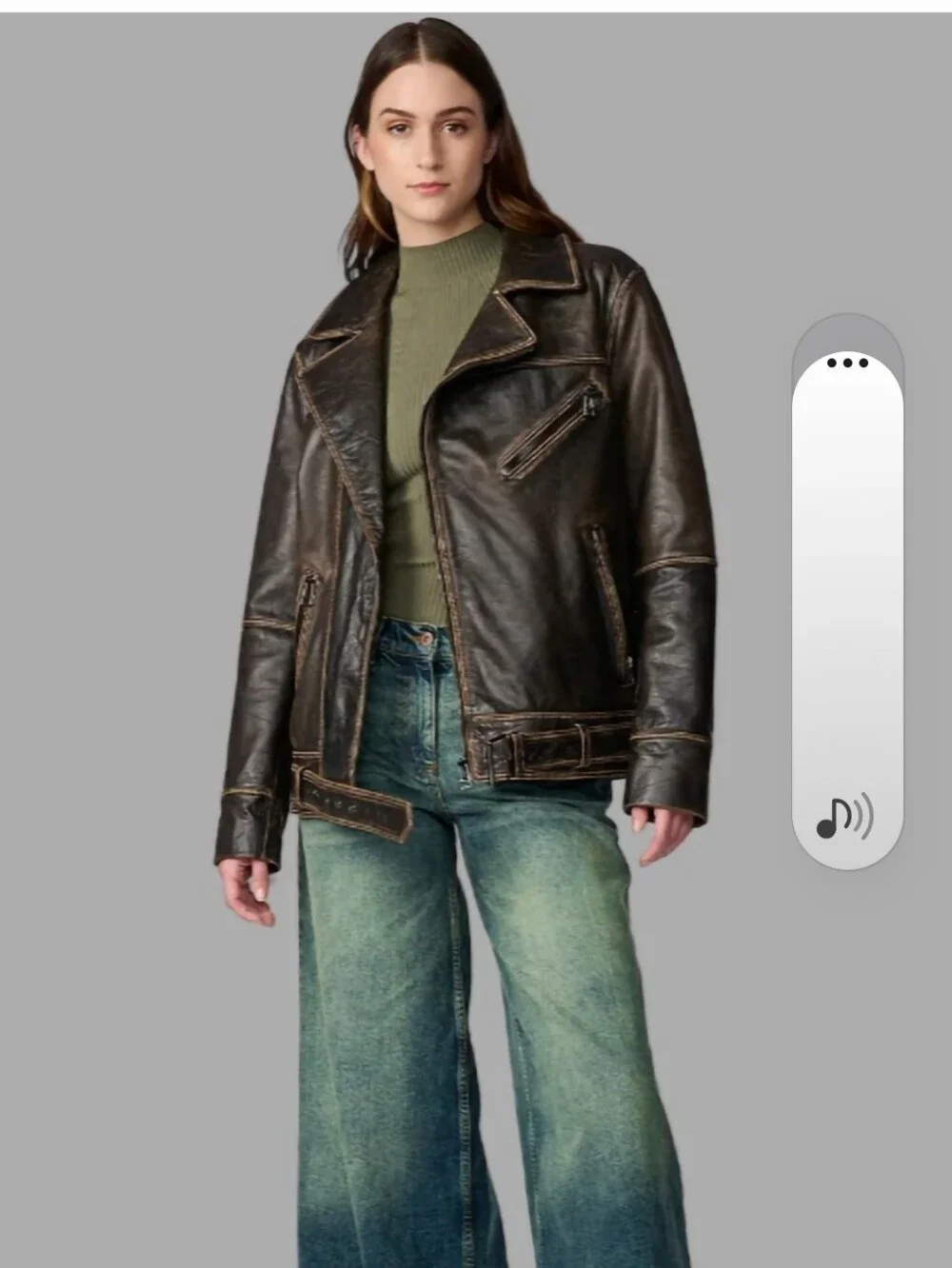 Wilson Stella Womens Distressed Leather Biker Jacket - Dark Brown - Picture 1 of 11
